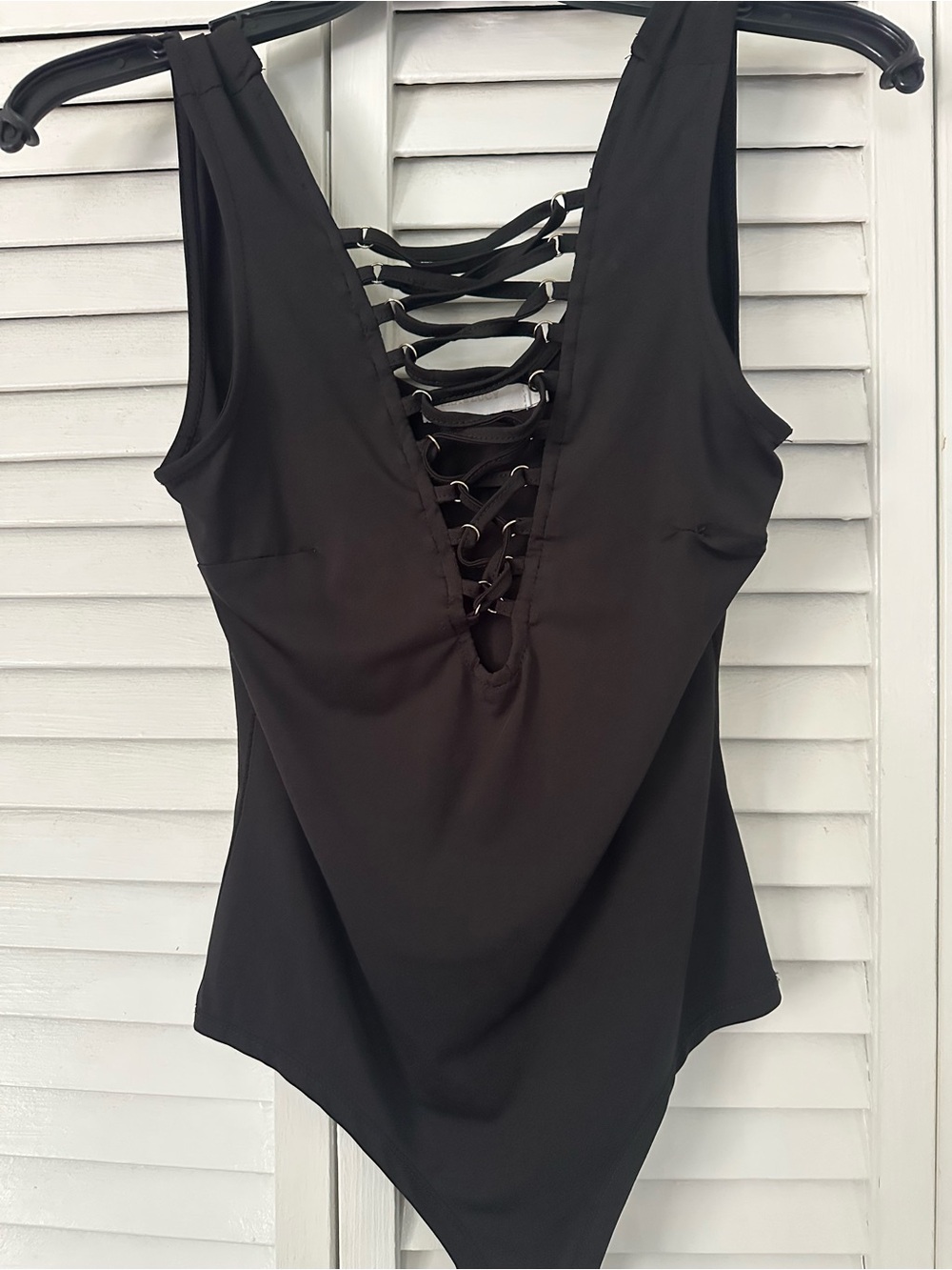 Women’s Black Lace-Up V-Neck bodysuit